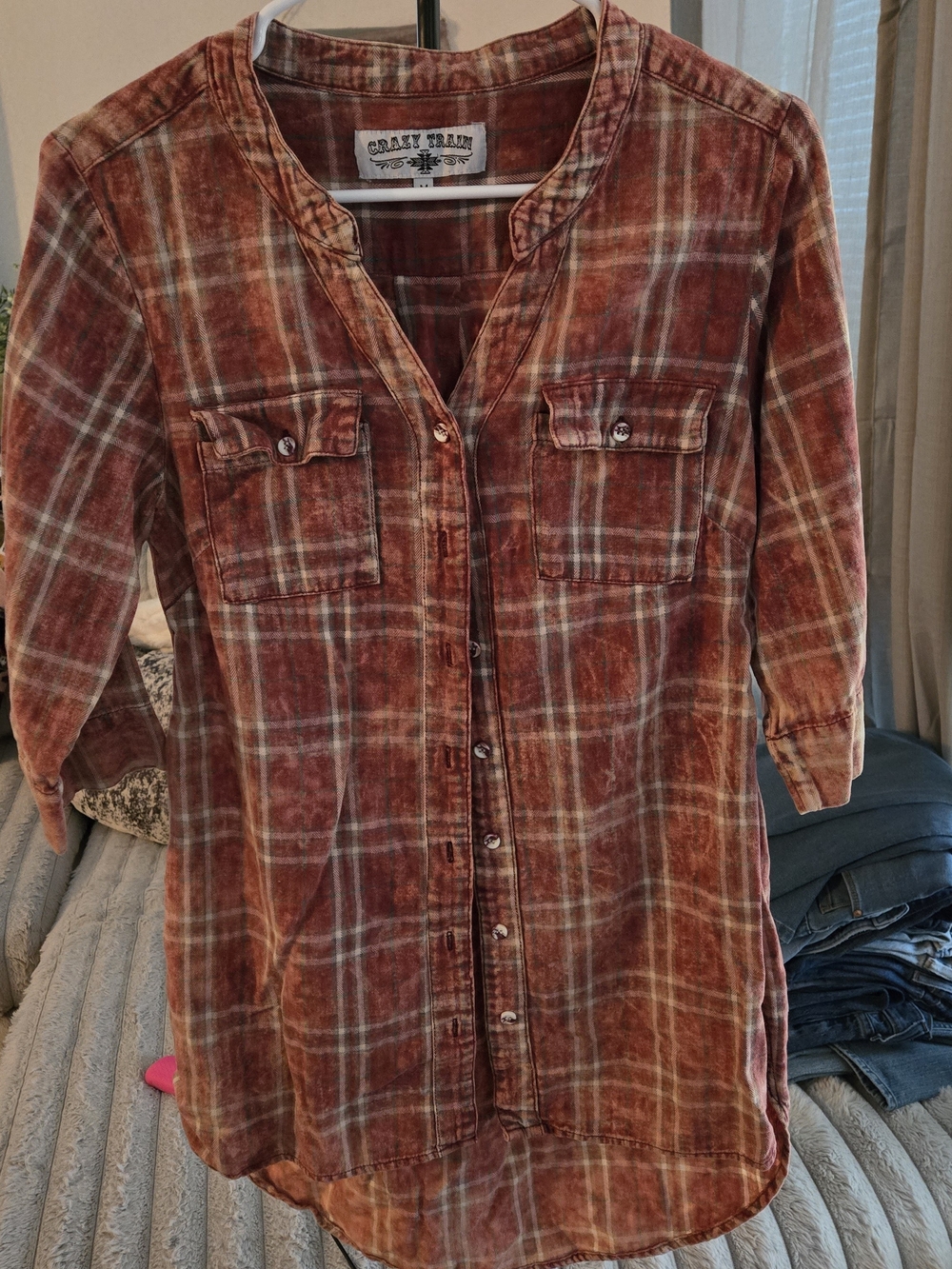 Crazy Train Women's Rust Plaid Button-Front Shirt Dress/Shirt